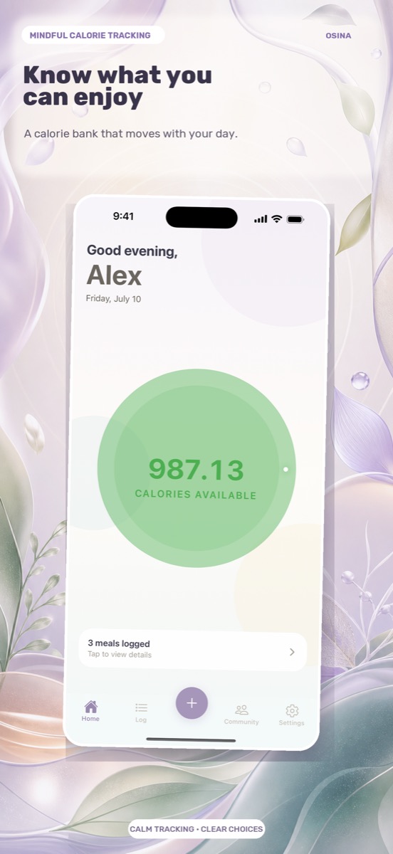 Calorie bank home screen