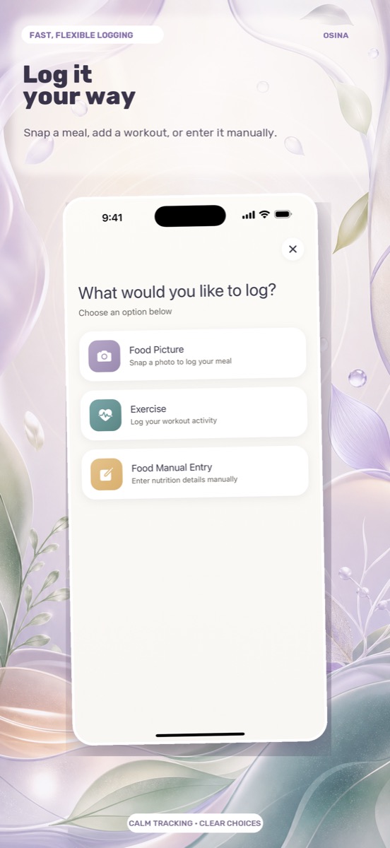 Flexible food and exercise logging options